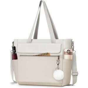 Women Gray With White Multi-Pocket Waterproof Canvas Tote Bags with Zipper